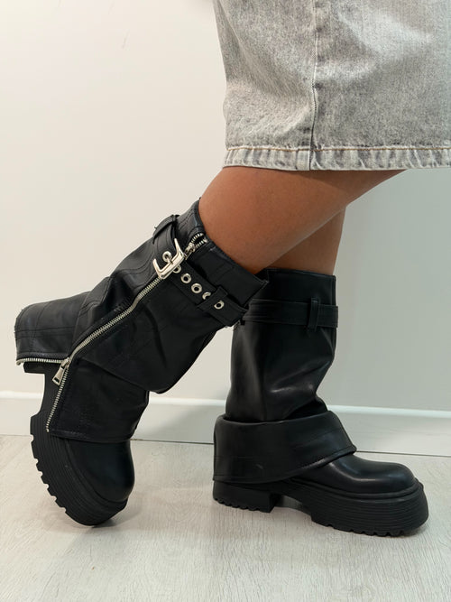 Bottes noir plate-forme motard