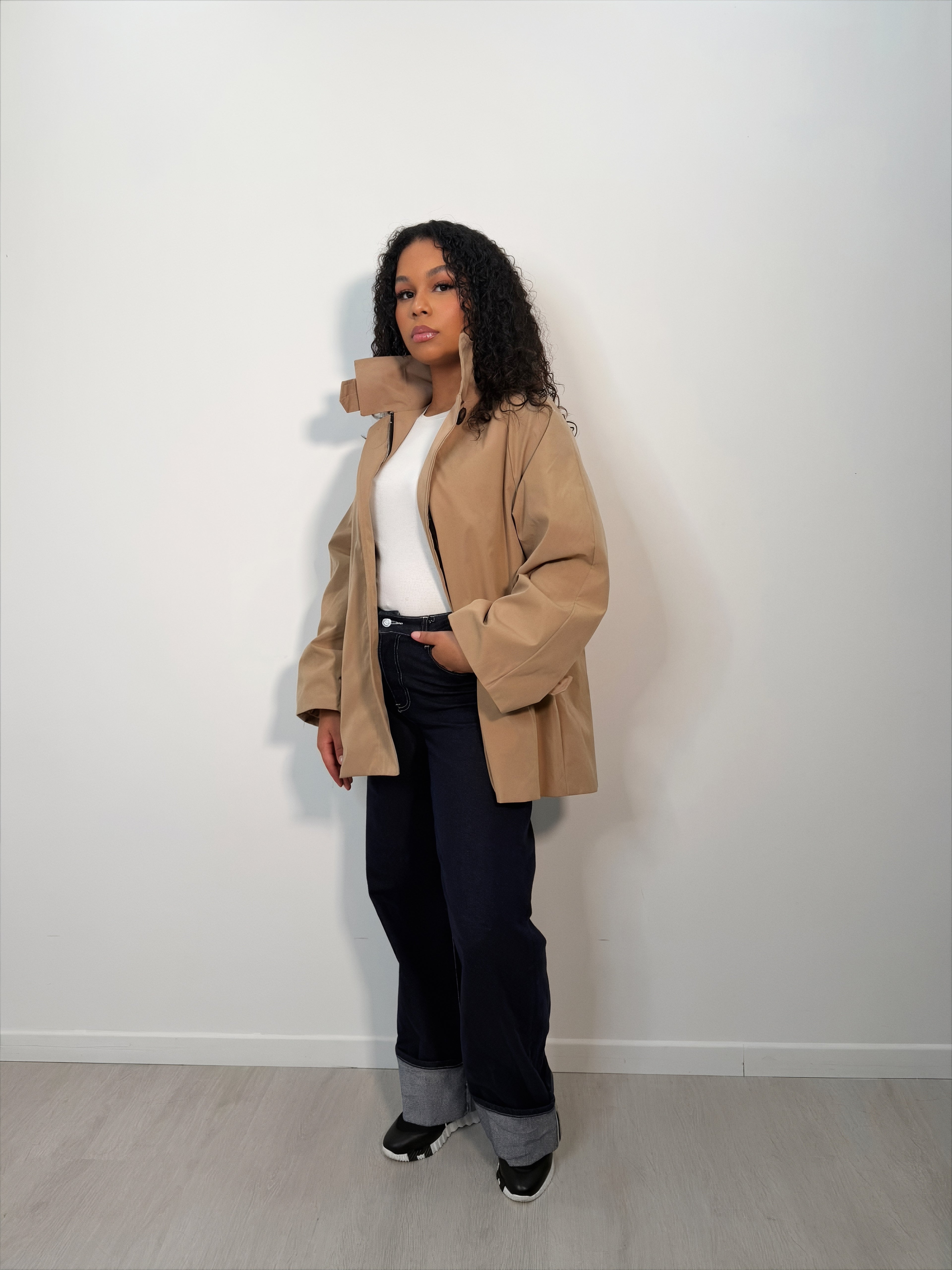 Trench mi-long beige